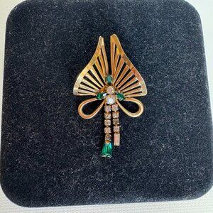 American Phyllis Modern Gemstone Brooch – Antique Gold Finish